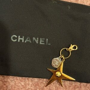 CHANEL Gold Star Key Holder with Silver Charm